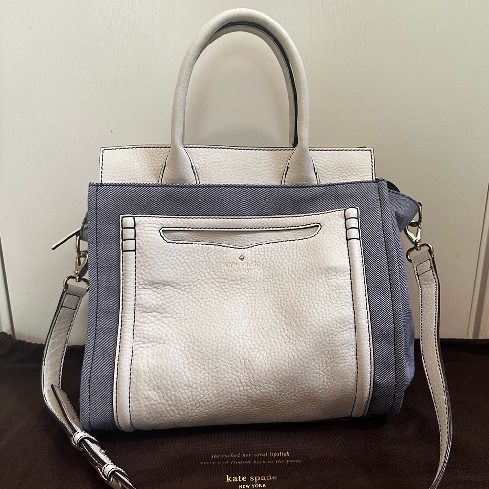 Kate Spade handbag white leather and chambray